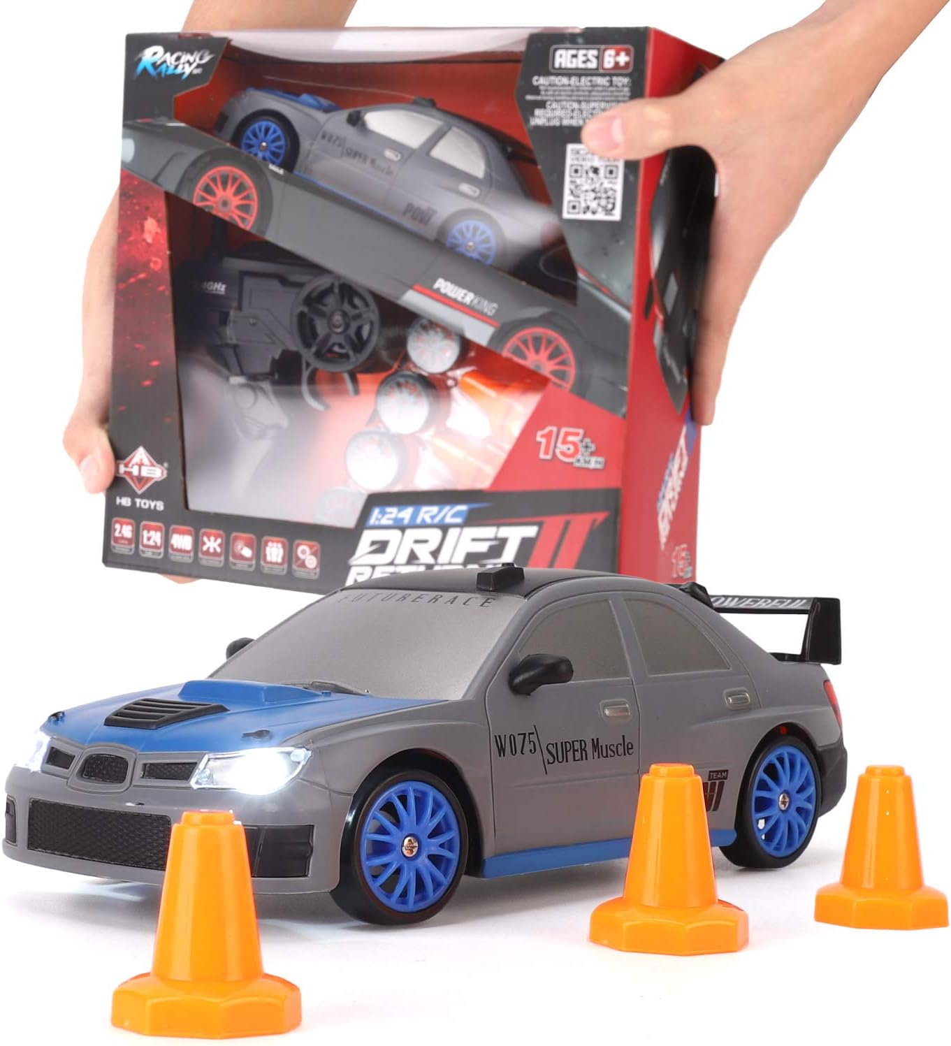 
Liberty Imports RC Drift Car 1/24 2.4GHz 4WD Remote Control Sport Racing On-Road Vehicle with LED Light, Batteries and Drift Tires (Silver)