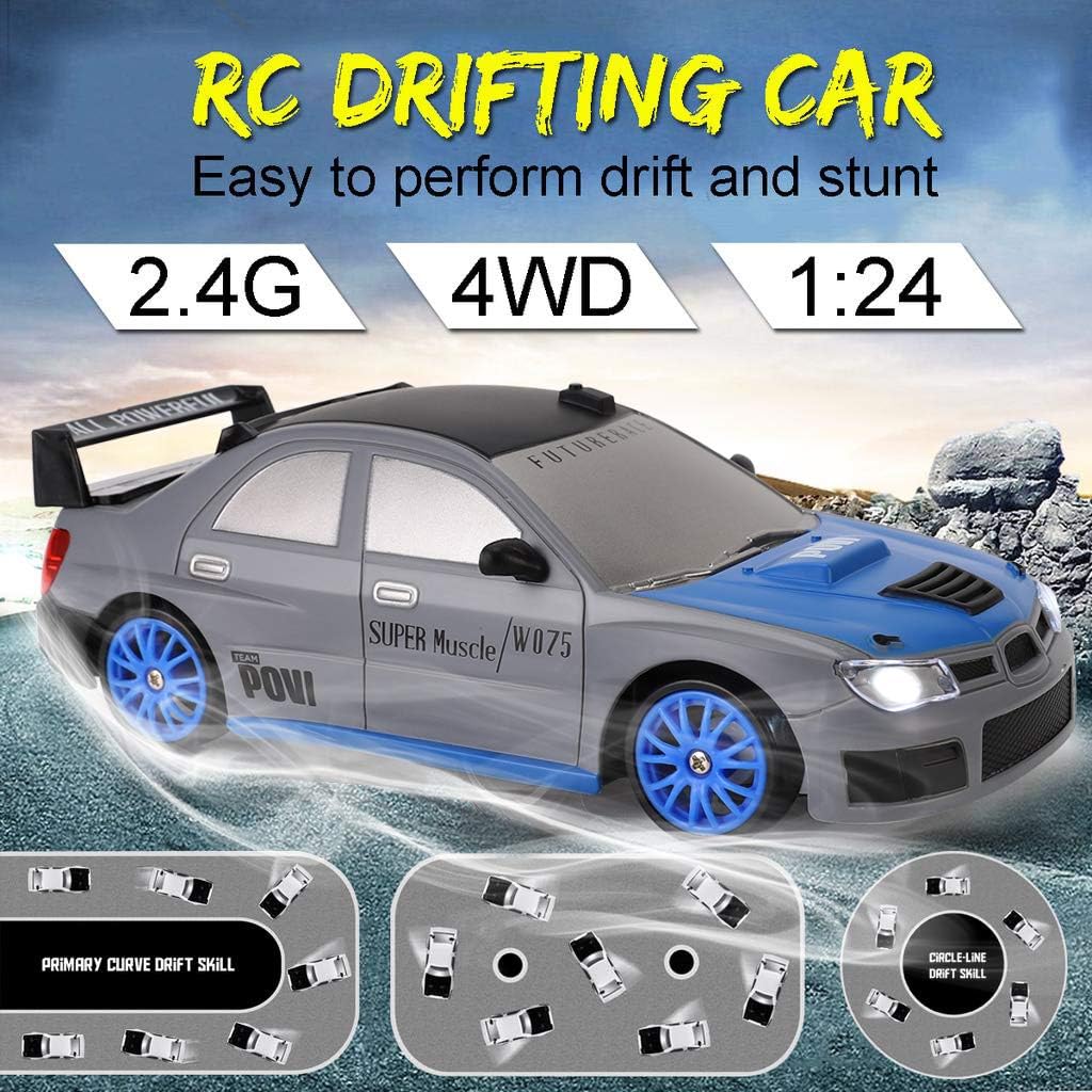 
Liberty Imports RC Drift Car 1/24 2.4GHz 4WD Remote Control Sport Racing On-Road Vehicle with LED Light, Batteries and Drift Tires (Silver)